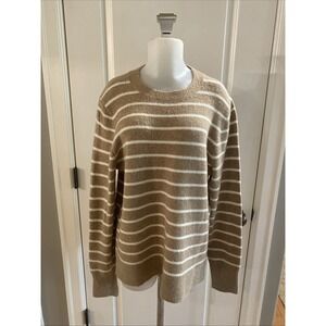 J. Crew Extra Soft Striped Crewneck Pullover Sweater Camel White Size L Large‎